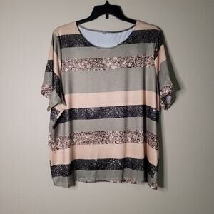 Women's 4XL Short Sleeve Striped Shirt - Gray, Pink, Black